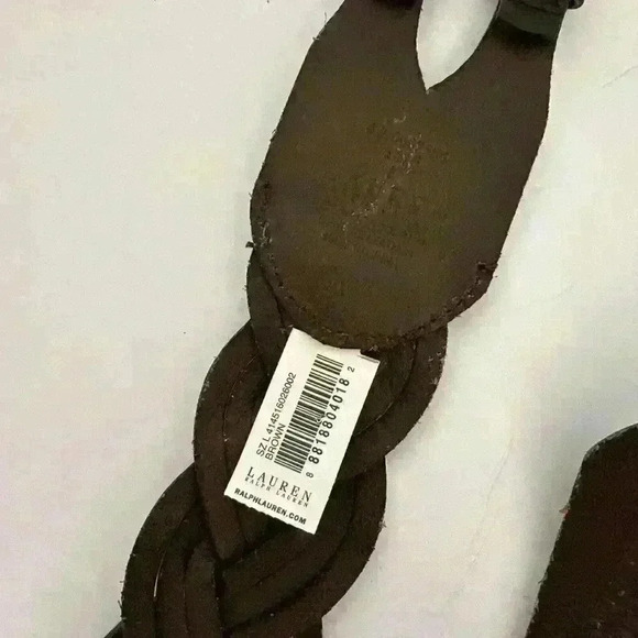 RALPH LAUREN Dark Brown leather silver metal Buckles belt size Large Tri Braided main image 9